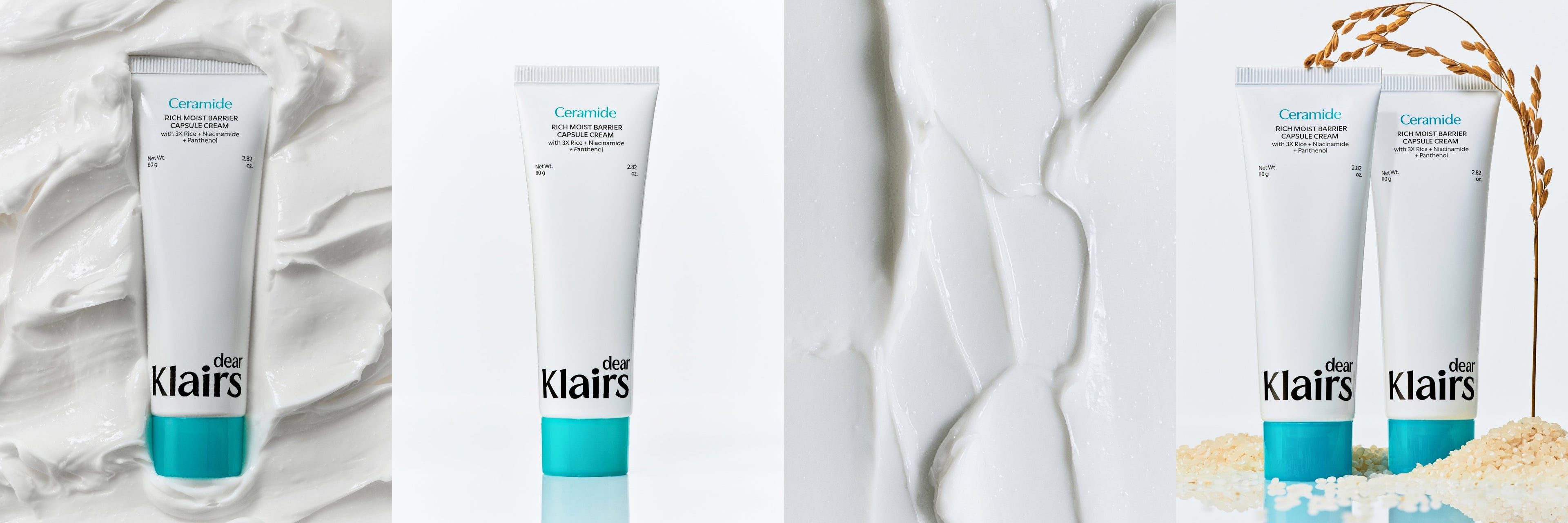 Dear Klairs Rich Moist Barrier Capsule Cream with Ceramide — 80g product lineup with rice ingredient