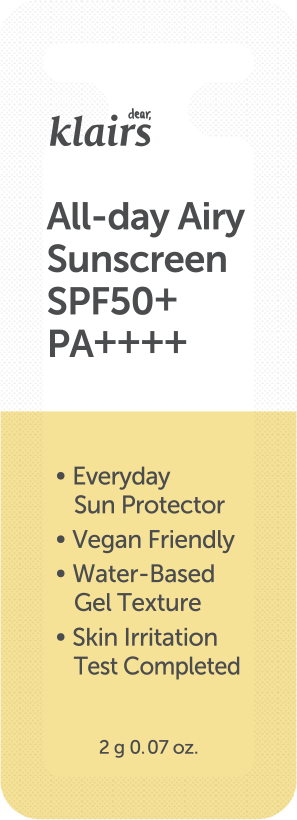 Dear, Klairs All-day Airy Sunscreen SPF50+ PA++++ 2 g