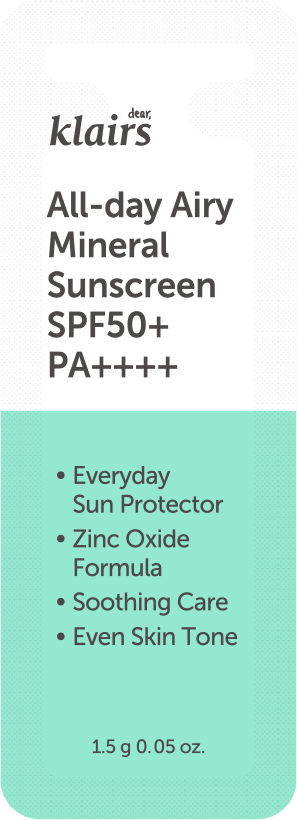 Dear, Klairs All-day Airy Mineral Sunscreen SPF50+ PA++++ 1.5 g