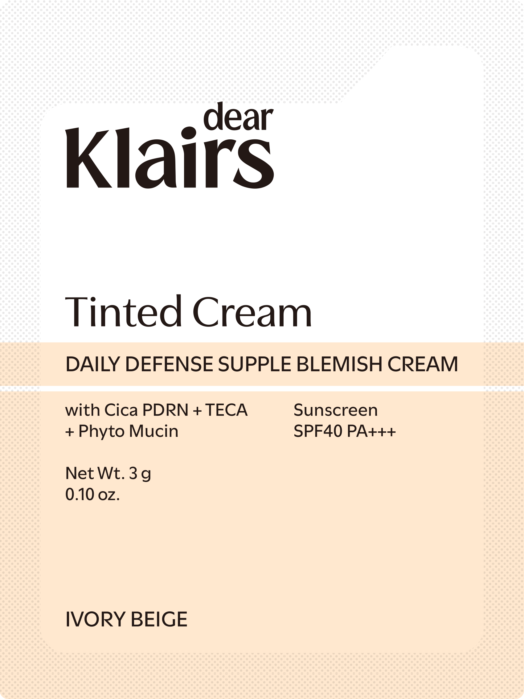 Dear Klairs Daily Defense Supple Blemish Cream Ivory Beige SPF40 PA+++ 3 g