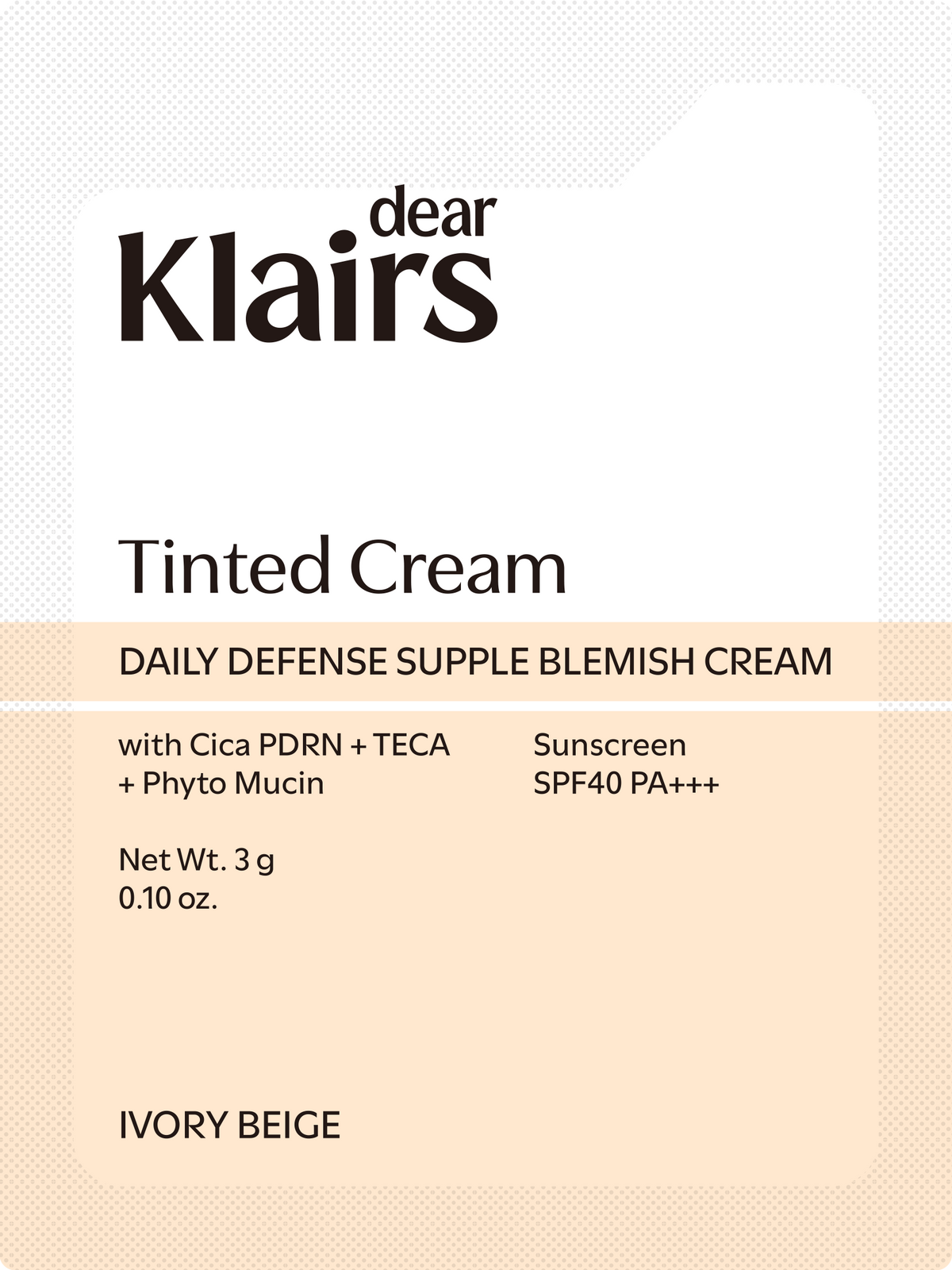 Dear Klairs Daily Defense Supple Blemish Cream Ivory Beige SPF40 PA+++ 10 g